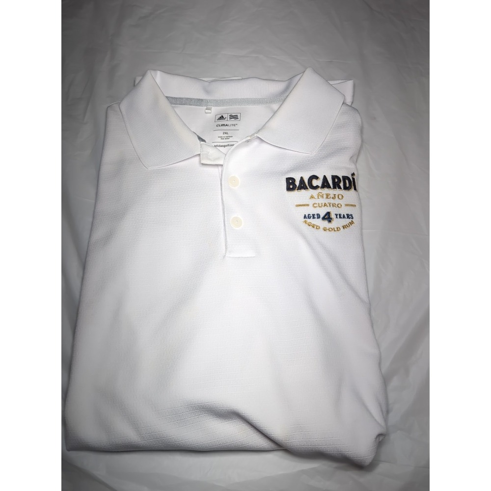 Adidas Mens Climalite Bacardi Gold Rum Polo Golf Shirt XXL White 3 Button
